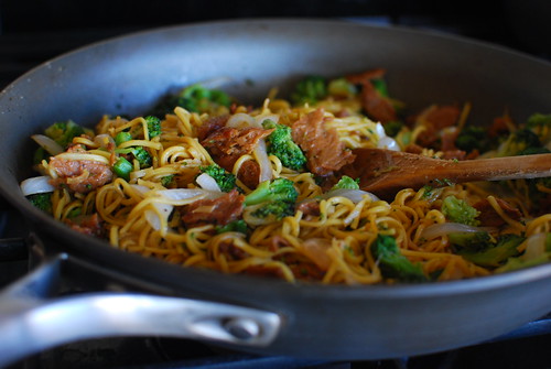 Pepper Broccoli Noodles with Vegetarian Peking Duck